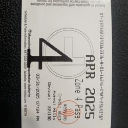 $180 For $291 Value! MBTA April 2025 Zone 4 Commuter Pass 