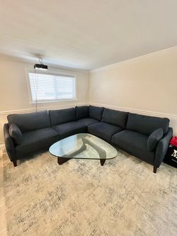 Navy Blue Fabric L-Shaped Sectional Couch