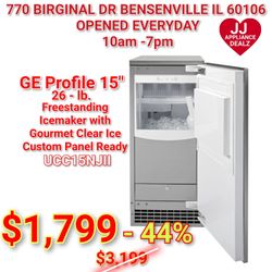 🧊GE Profile 15" 26-Lb. Freestanding Icemaker with Gourmet Clear Ice Custom Panel Ready UCC15NJII