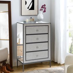 4-Drawer Mirrored Dresser with Linen Fronts