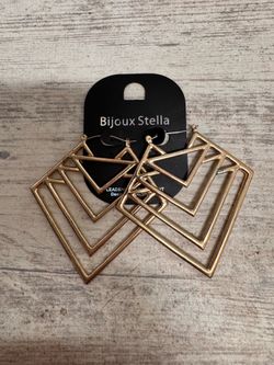 Bijoux Stella Gold Geometric Drop Earrings Nested Square Triple Layer Statement