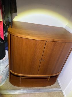 Mid-Century Wood Cabinet with Tambour Doors
