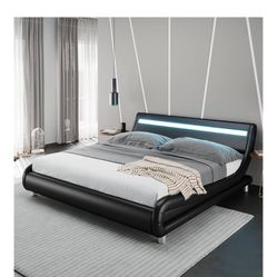 Black Full Size Leather Bed Frame 