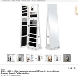 NEW Jewelry Armoire w/ Full Mirror & LED Lights – 360° Swivel – Still in Box