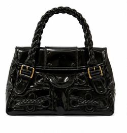 Valentino Garavani Black Patent Leather Braided Handle Handbag Purse