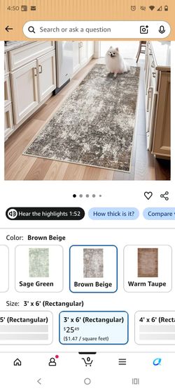 New In Package Washable Area Rug 3x6 $20
