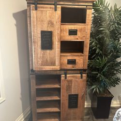 Cabinet / Shelves/ Armoire with Black Metal Cast Iron  Accents