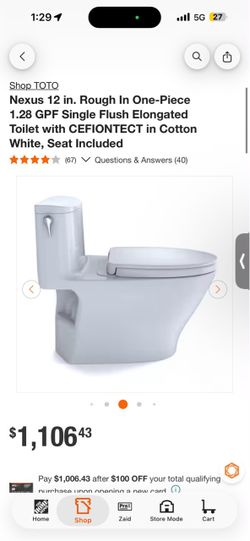 TOTO Nexus One-Piece Elongated Toilet Cotton White