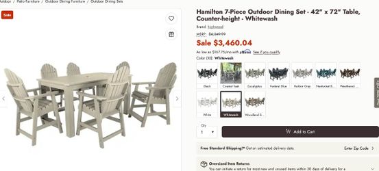 Highwood - Hamilton 7-Piece Outdoor Dining Set - 42" x 72" Table, Counter-height - Whitewash