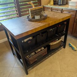 IKEA VADHOLMA Kitchen Island In Black/Oak