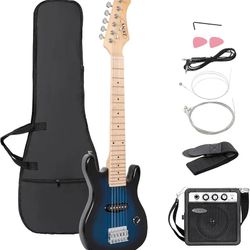 30 inch Kids Electric Guitar with 5w Amp, Gig Bag, Strap, Cable, Strings and Picks Guitar Combo Accessory Kit, Blue