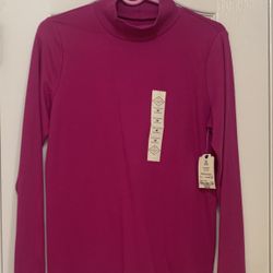St Johns Bay Women’s Medium Pink Mock Neck Long Sleeve Shirt New with Tags