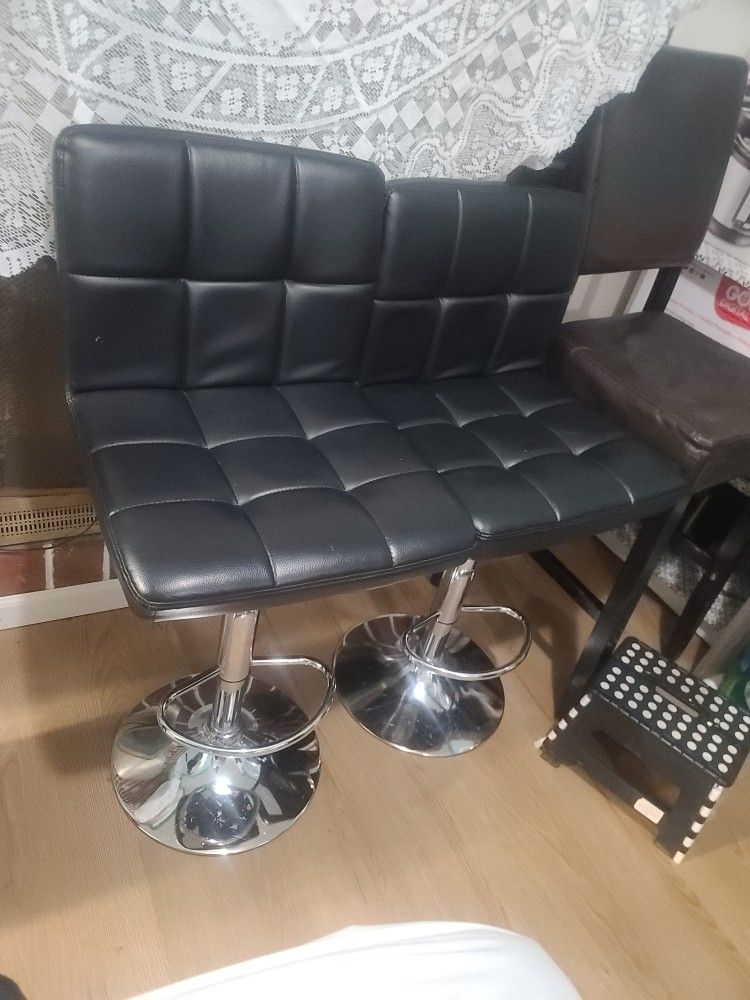 CONCETTA Bar Stools - Set of 2 Adjustable Swivel PU Leather Counter Seats, Black