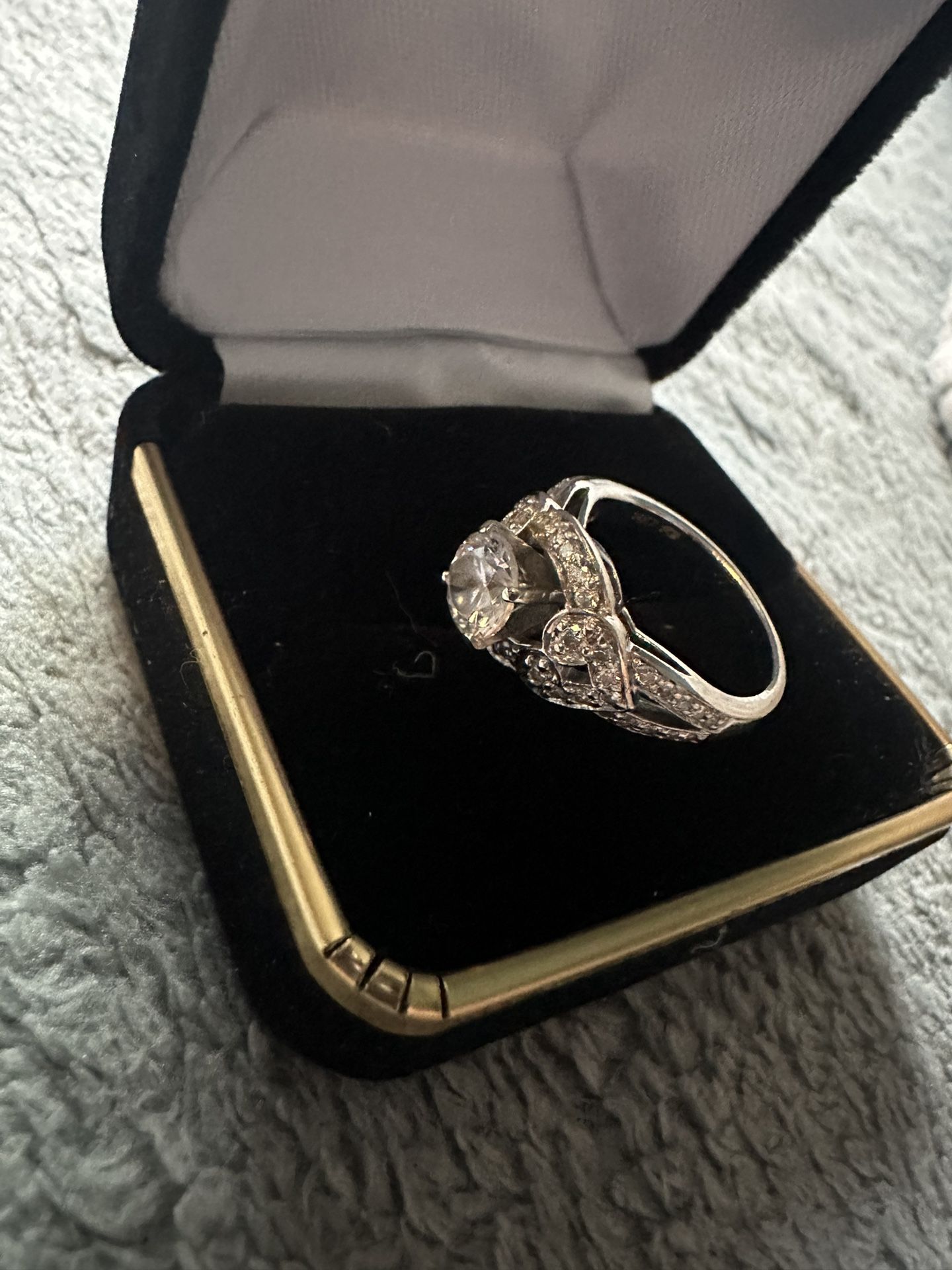 Engagement Ring. 6 1/4 Size. 14k White Gold. Real Diamonds On The Band. CZ Main Stone