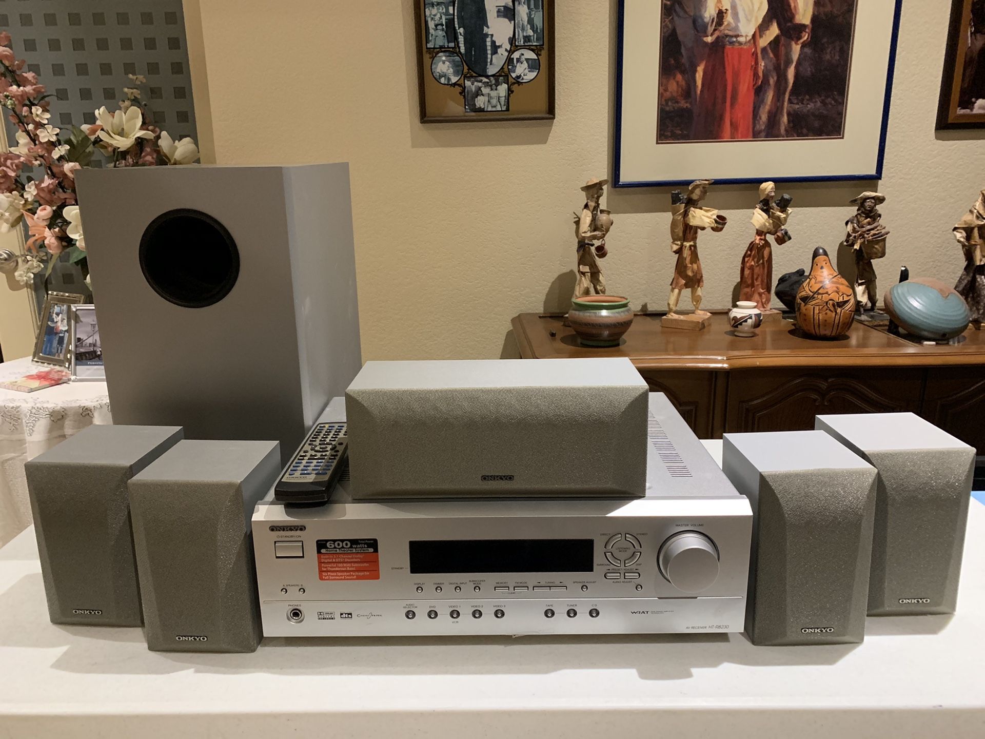 ONKYO 8230 SET SURROUND SOUND RECEIVER AND SPEAKERS
