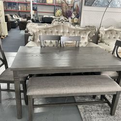 Simple And Pretty Dining Tables - 4 Chairs And Bench Or 6 Chairs - SAME DAY DELIVERY - NO CREDIT NEEDED 