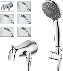 BEIYI Chrome Tub Spout Diverter & 5-Setting Handheld Sprayer Faucet Set Metal