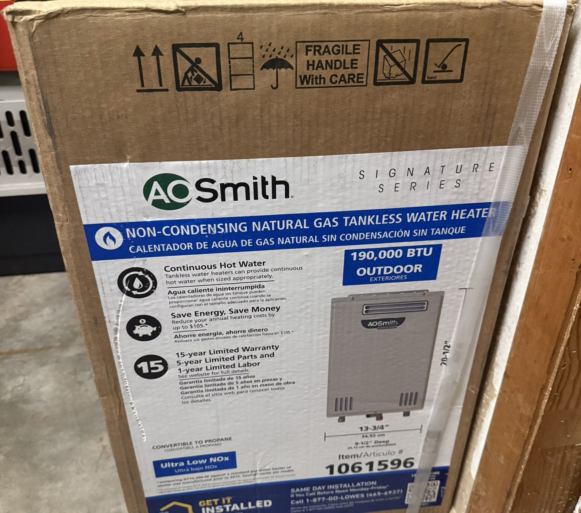 AO Smith Non Condensing Natural Gas Tankless Water Heater