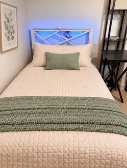 Twin Bed Frame with LED Lights, Charging Station & 8-Inch Mattress