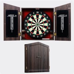 Burnham Bristle Dartboard Cabinet Set, 6 Steel Tip Darts W/ Flights MD Sports
