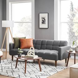 mopio Aaron 76.8" Couch, Small Futon Sofa Bed, Sleeper, Loveseat, Mid Century Modern Futon Couch, Sofa Cama, Couches for Living Room, Bedroom (Dark Gr