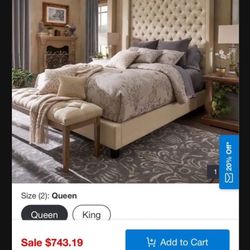 Naples Wingback Button Tufted High Headboard Bed by iNSPIRE Q Artisan - Beige - Queen