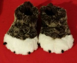 Youth size Brown & White Bear Paw Slippers