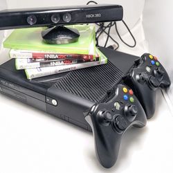 Xbox 360 E W/ 2 Controllers, Games, Kinect