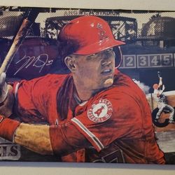 Mike Trout Signed Canvas. Angels Stadium Art. Authenticated 25"x42 #11/27. MLB. 