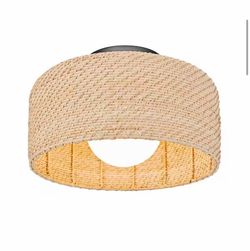 Integrated LED Rattan Flush Mount Ceiling Light