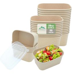 Kaderron 50 Pack 29 OZ Large Paper Bowls with Lids