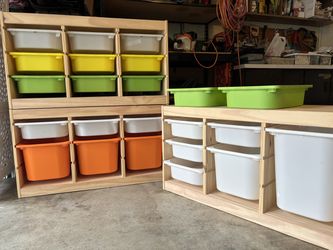 Set of 3 IKEA Trofast Solid Pine Storage Units with Bins