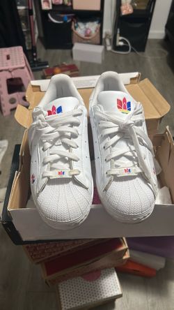 Adidas Superstar White Sneakers with Rainbow Trefoil