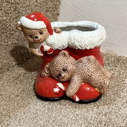 House of Lloyd Teddy Bear Santa Boots Figure Vtg 1988 Christmas Planter Candy