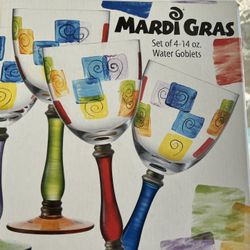 NWB Marti Gras Set Of 4 Hand Painted Crystal Goblets     $25