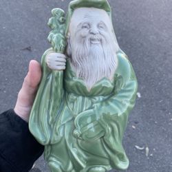 JUROJIN GOD KUTANI Pottery Statue 9” Japan Antique Old Figurine Figure Celadon