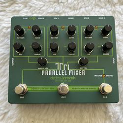 This item is an Electro-Harmonix Tri Parallel Mixer, a versatile effects loop mixer and switcher pedal for musicians
