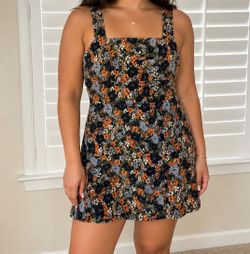 NWT Floral Square Neck Mini Dress – Juniors XL – Open Tie Back – Olive Multi