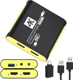 new HDMI Capture Card for Nintendo Switch 2, 1080P 60FPS, Yellow | USB 3.0 plug and play, 4K 30Hz passthrough, works with OBS, PS5, Xbox, PC and Mac  