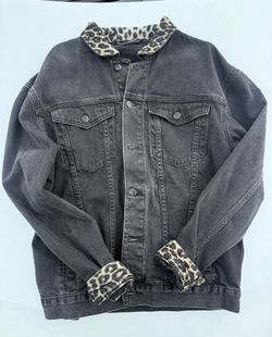 Black Denim Jacket Leopard Collars