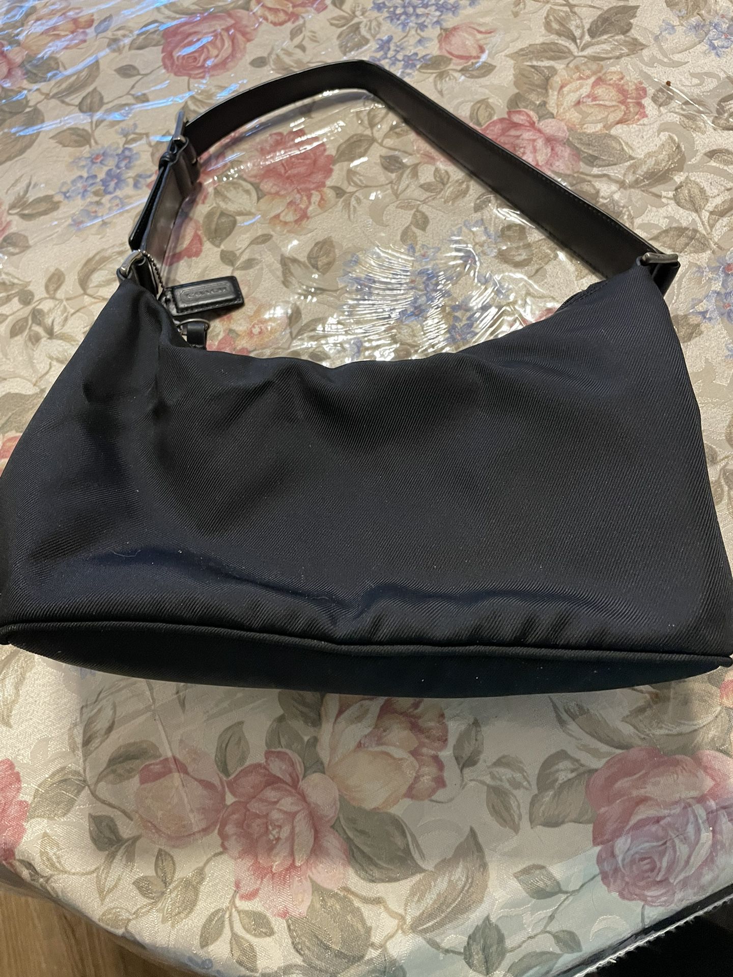 Coach Black Twill And Leather Strap Hobo Bag