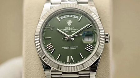 (300$)Rolex Day-Date 40 Olive Green Dial White Gold President Watch