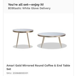 Original Bob’s Furniture Amari Gold Mirrored Coffee & End Table Set