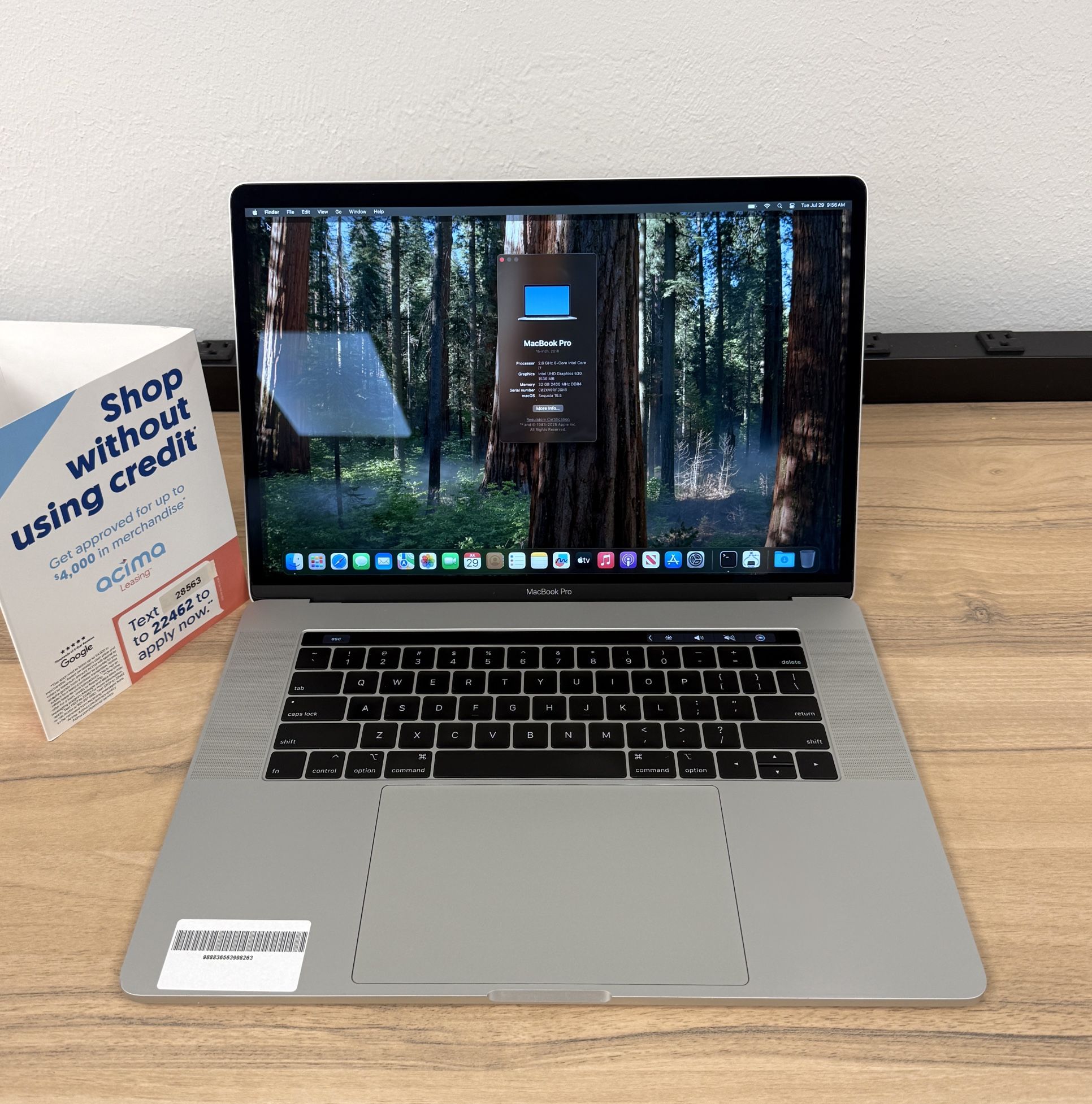 15 Inch MacBook Pro Touchbar 32GB RAM*512GB Intel Core