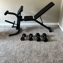 Adjustable Workout Bench + Dumbbells. Pick Up Only 