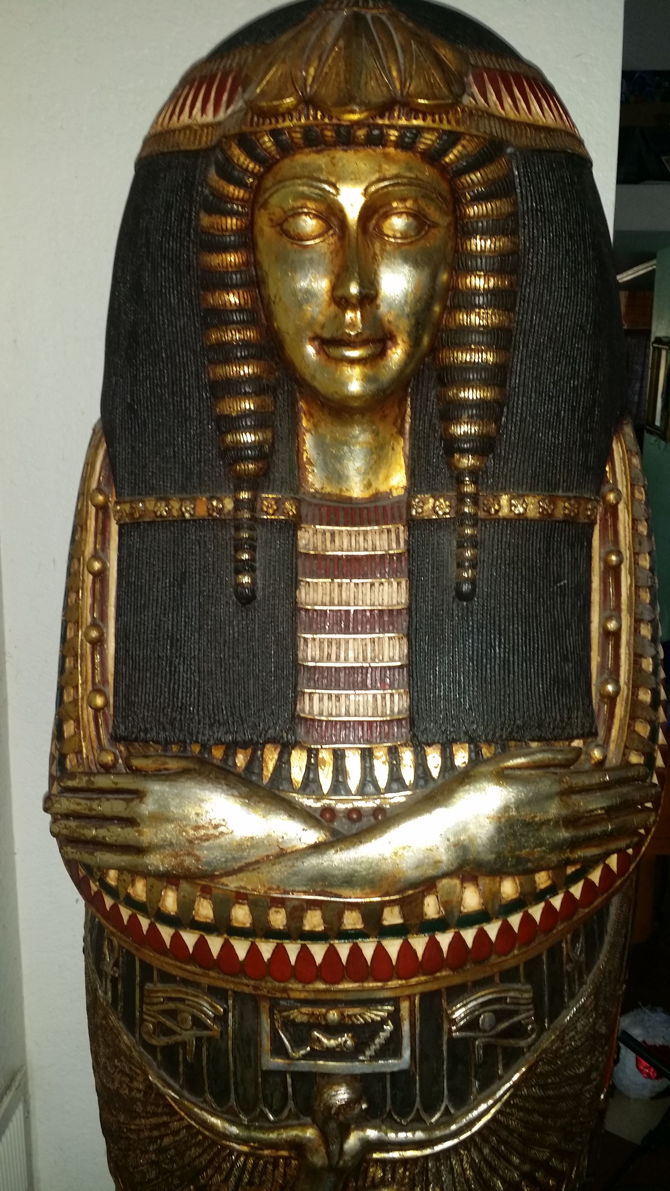 Egyptian Queen Sarcophagus Mummy Bookcase Cabinet statue 6 ft tall!