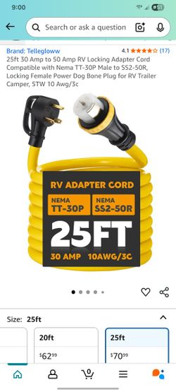 Rv Cord 25 Ft 30 Amp To 50 Amp