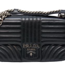Prada Impunture Diagram Soft Leather Chain Shoulder Bag, Black, Women, Small
