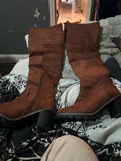Brown Knee-High Boots with Block Heel