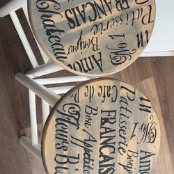 Pair of French Country Bar Stools - Bistro Script Tops